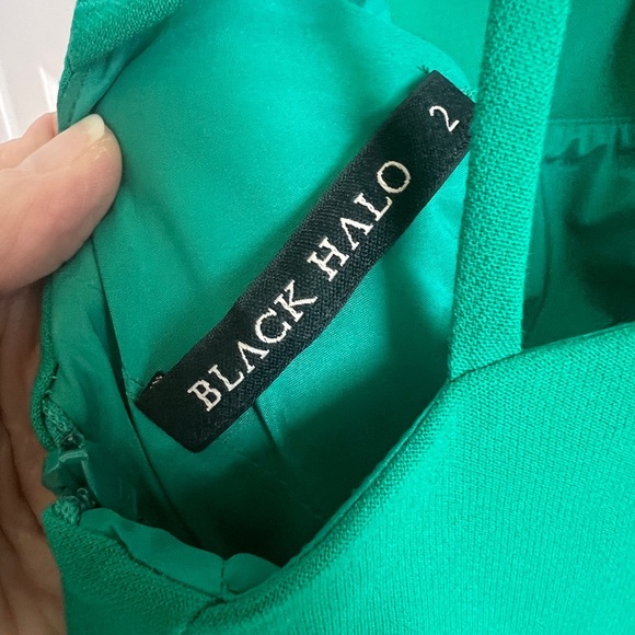 🌿 Black Halo Green Sheath Mini Dress Spaghetti Strap | Size 2 - Picture 5 of 6
